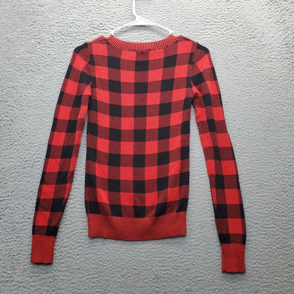 Express Sweater Women 2XS Multi Buffalo Plaid Ribbed Cuff/Hem Crew Neck Pullover